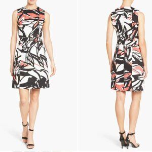 BOSS Hugo Boss Diganira Graphic Print A-Line Belted Dress SZ 4 OFFICE MODERN